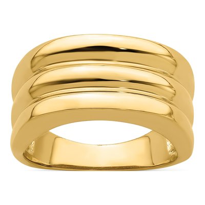 14K Yellow Gold Triple Ridge Dome Ring