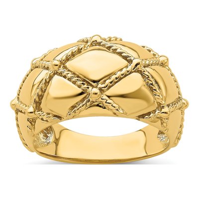 14K Yellow Gold Quilted Rope Dome Ring