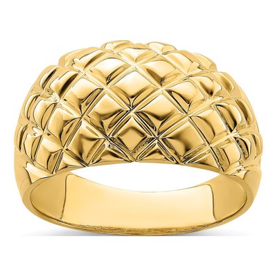 14K Yellow Gold Basket Weave Dome Ring