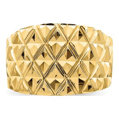 14K Yellow Gold Diamond-Cut Quilted Dome Ring – view 6