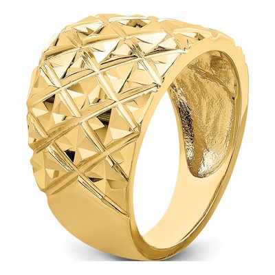 14K Yellow Gold Diamond-Cut Quilted Dome Ring – view 8