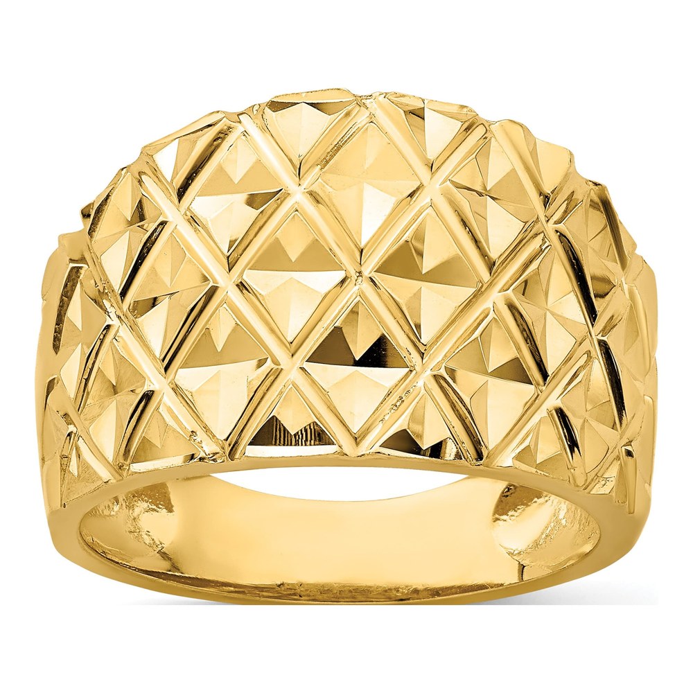 14K Yellow Gold Diamond-Cut Quilted Dome Ring