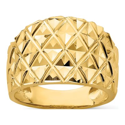 14K Yellow Gold Diamond-Cut Quilted Dome Ring