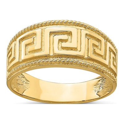 14K Yellow Gold Greek Key Dome Ring