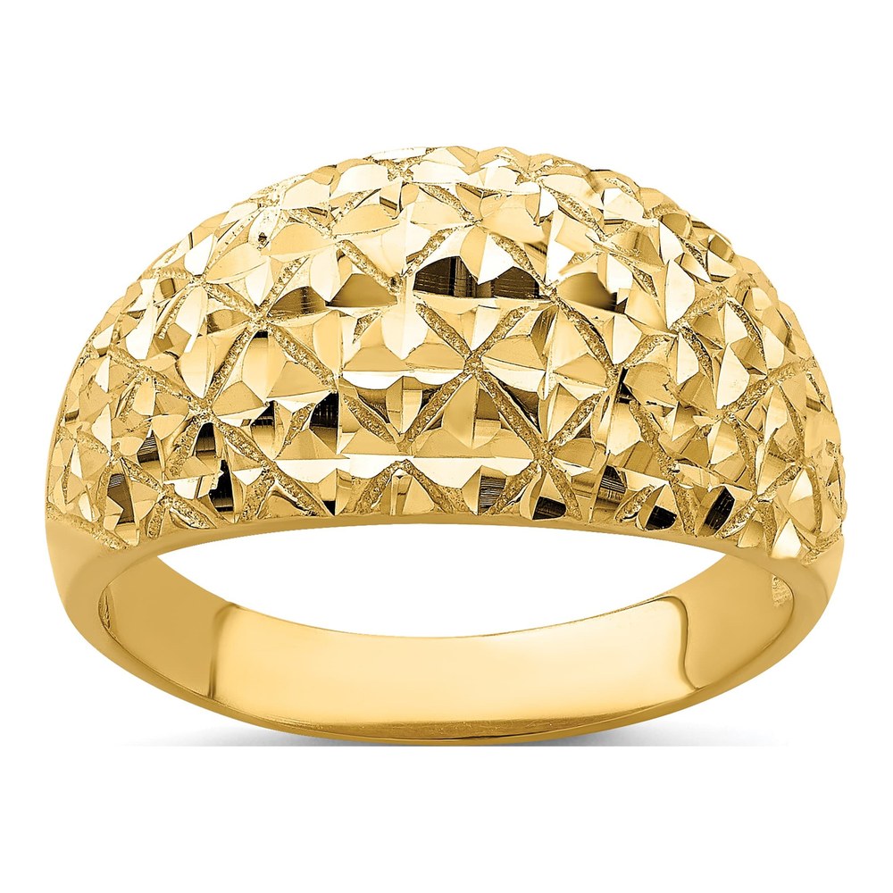 14K Yellow Gold Diamond-Cut Quilted Dome Ring
