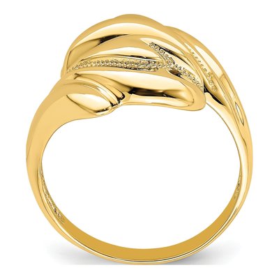 14K Yellow Gold Beaded Swirl Crossover Ring – view 3