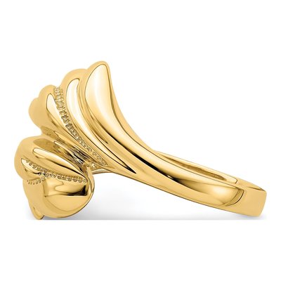 14K Yellow Gold Beaded Swirl Crossover Ring – view 5