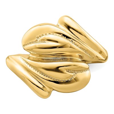 14K Yellow Gold Beaded Swirl Crossover Ring – view 6