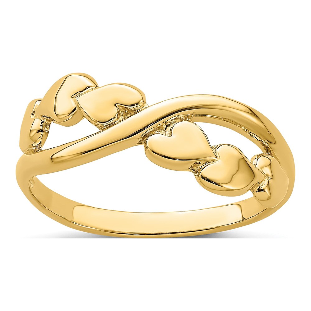 14K Yellow Gold Cross-Over Heart Ring