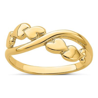 14K Yellow Gold Cross-Over Heart Ring