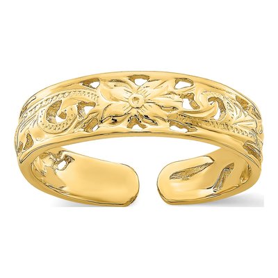 14K Yellow Gold Flower Leaf Toe Ring