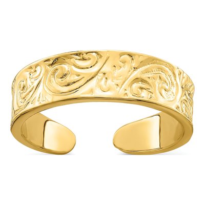 14K Yellow Gold Adjustable Scroll Toe Ring
