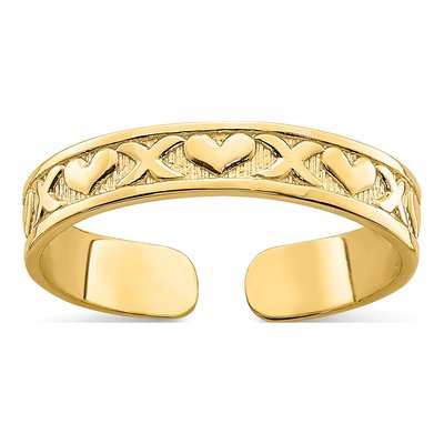 14K Yellow Gold Hearts Toe Ring