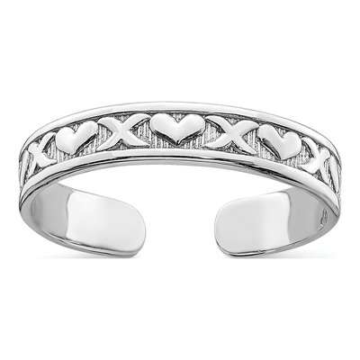 14K White Gold Hearts Adjustable Toe Ring