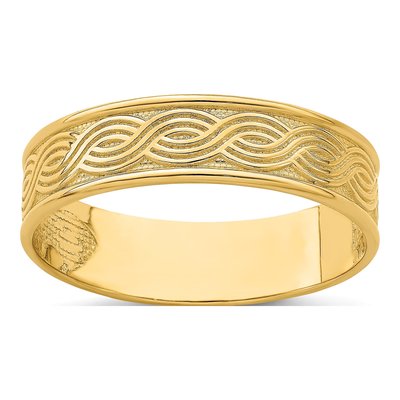 14K Yellow Gold Wave Engraved Thumb Ring
