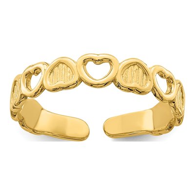 14K Yellow Gold Hearts Toe Ring