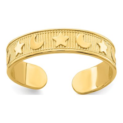 14K Yellow Gold Star Moon Adjustable Toe Ring