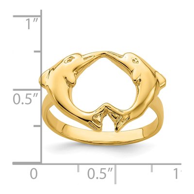 14K Yellow Gold Dolphins Heart Ring – view 4