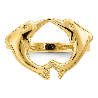 14K Yellow Gold Dolphins Heart Ring – view 6