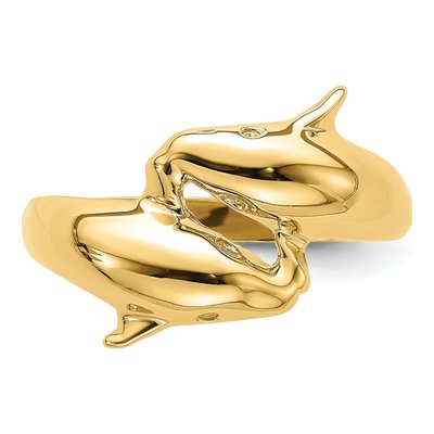 14K Yellow Gold Double Dolphin Bypass Ring – view 6