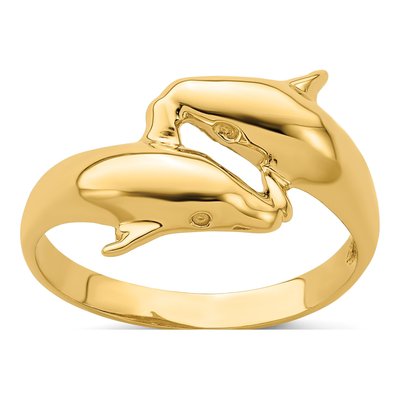 14K Yellow Gold Double Dolphin Bypass Ring