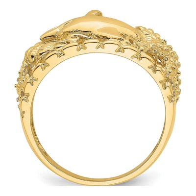 14K Yellow Gold Dolphin Sand Dollar Ring – view 3