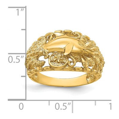 14K Yellow Gold Dolphin Sand Dollar Ring – view 4