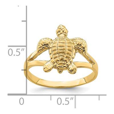 14K Yellow Gold Textured Sea Turtle Ring – view 4