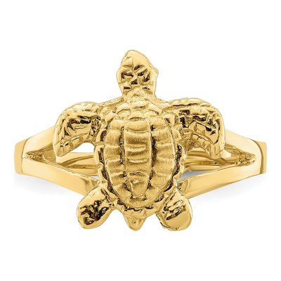 14K Yellow Gold Textured Sea Turtle Ring – view 6