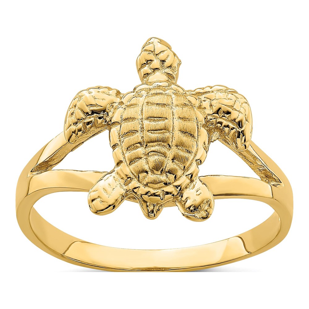 14K Yellow Gold Textured Sea Turtle Ring