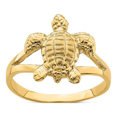 14K Yellow Gold Textured Sea Turtle Ring