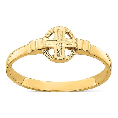14K Yellow Gold Cross Circle Ring