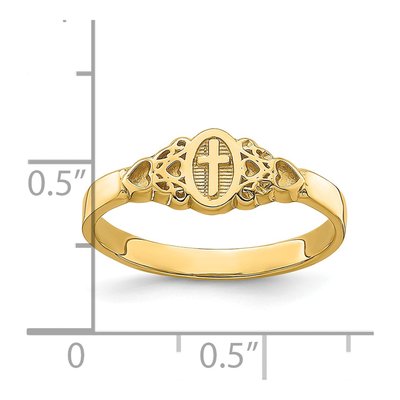 14K Yellow Gold Cross Heart Scroll Ring – view 4