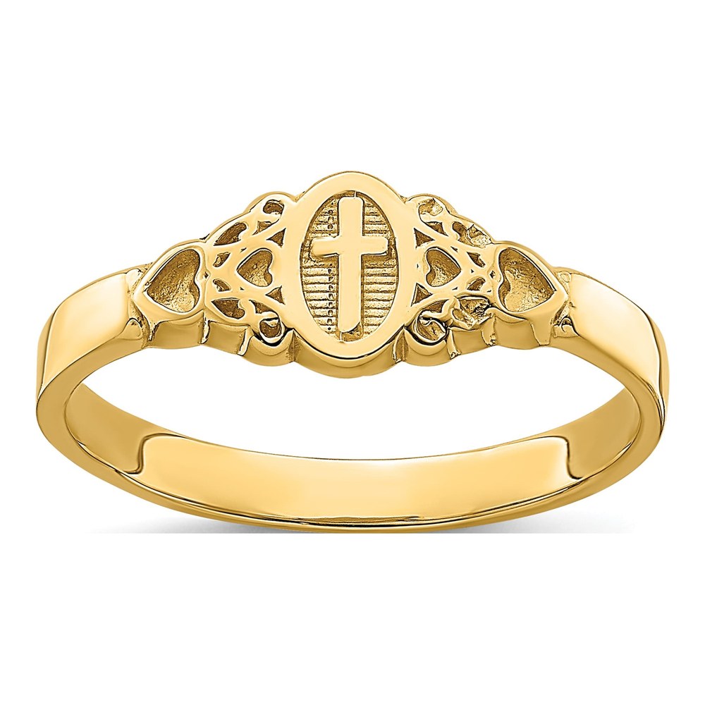 14K Yellow Gold Cross Heart Scroll Ring