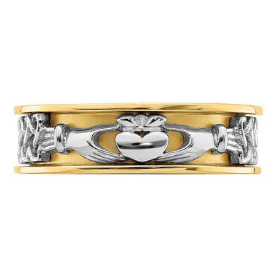 Men's 14K Two-Tone Gold 6.7mm Claddagh Band – view 6