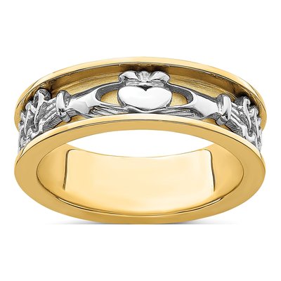 Men's 14K Two-Tone Gold 6.7mm Claddagh Band