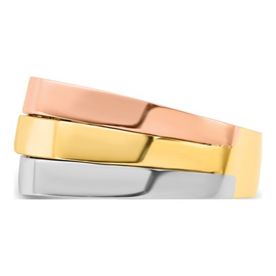 14K Tri-Color Gold Contemporary Flat Top Band – view 5