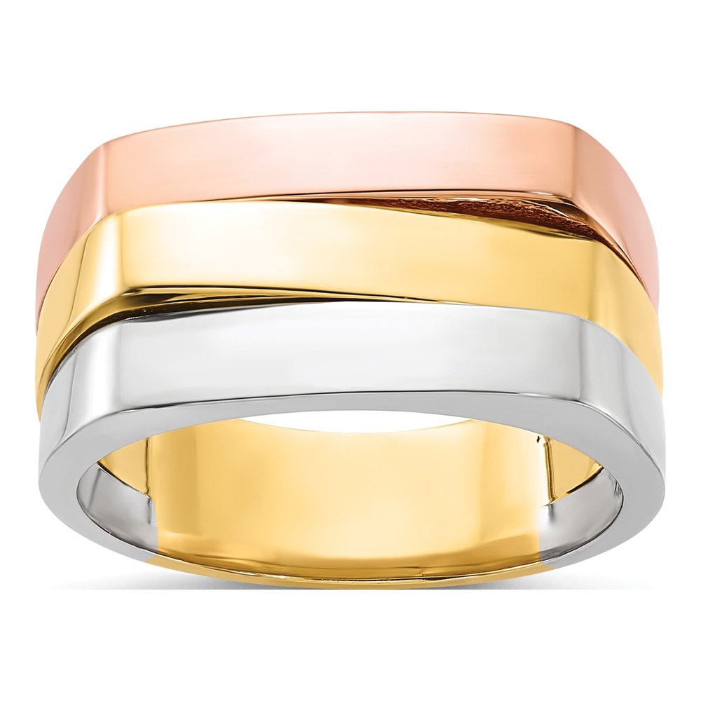 14K Tri-Color Gold Contemporary Flat Top Band, Size 7