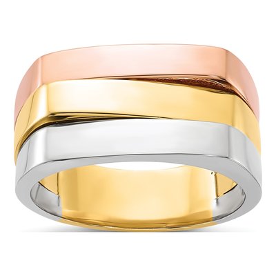 14K Tri-Color Gold Contemporary Flat Top Band
