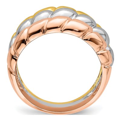 14K Tri-Color Gold Domed Triple Shrimp Band – view 2