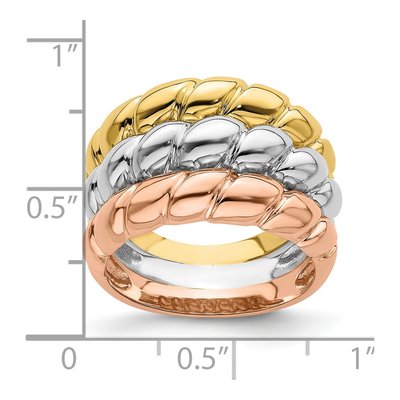 14K Tri-Color Gold Domed Triple Shrimp Band – view 3