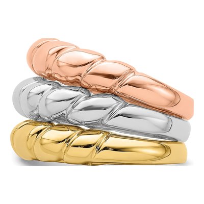 14K Tri-Color Gold Domed Triple Shrimp Band – view 4