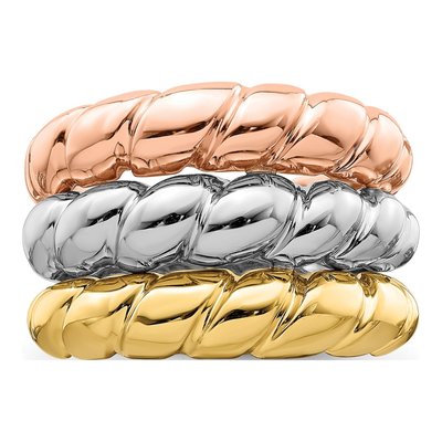 14K Tri-Color Gold Domed Triple Shrimp Band – view 5