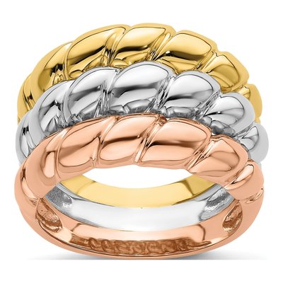 14K Tri-Color Gold Domed Triple Shrimp Band