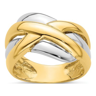 14K Two-Tone Gold Criss-Cross Design Ring