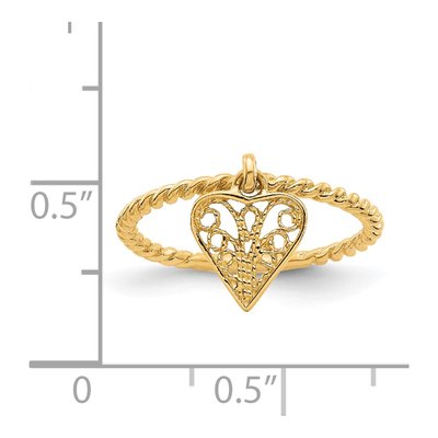 14K Yellow Gold Filigree Heart Dangle Ring – view 4