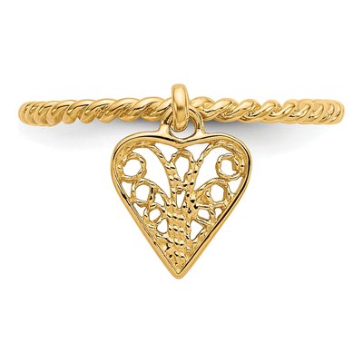 14K Yellow Gold Filigree Heart Dangle Ring – view 6