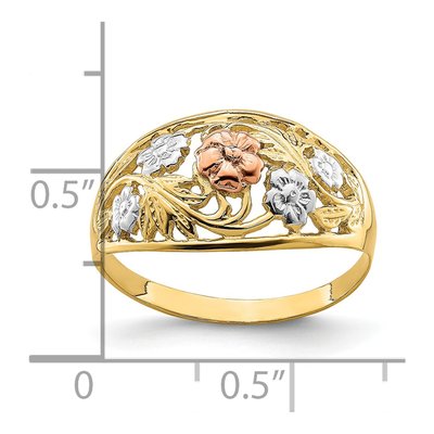 14K Tri-Color Gold Floral Dome Ring – view 4