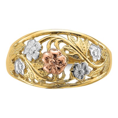 14K Tri-Color Gold Floral Dome Ring – view 6