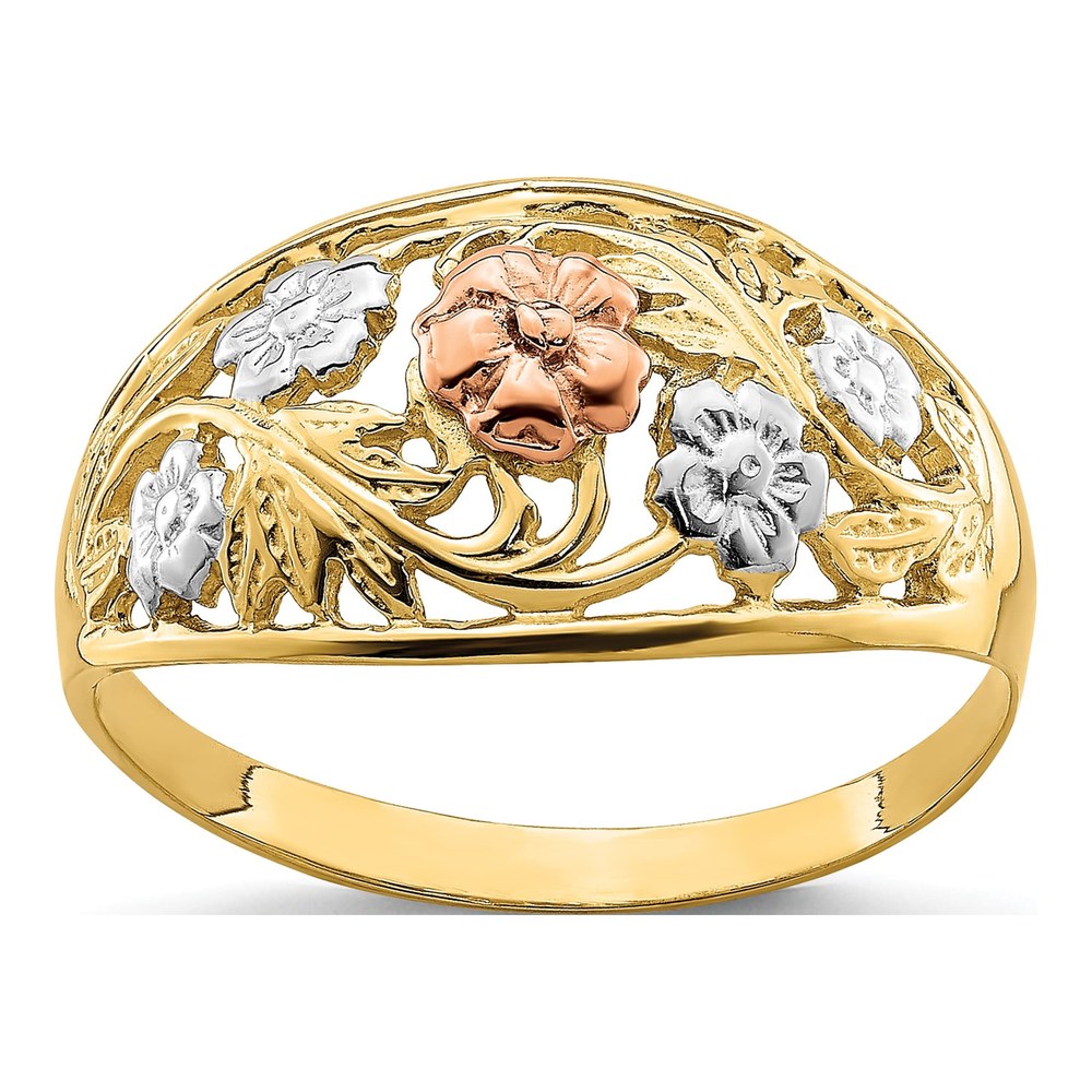 14K Tri-Color Gold Floral Dome Ring